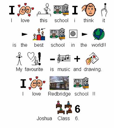 Image of writing with symbols showing student ideas about our school